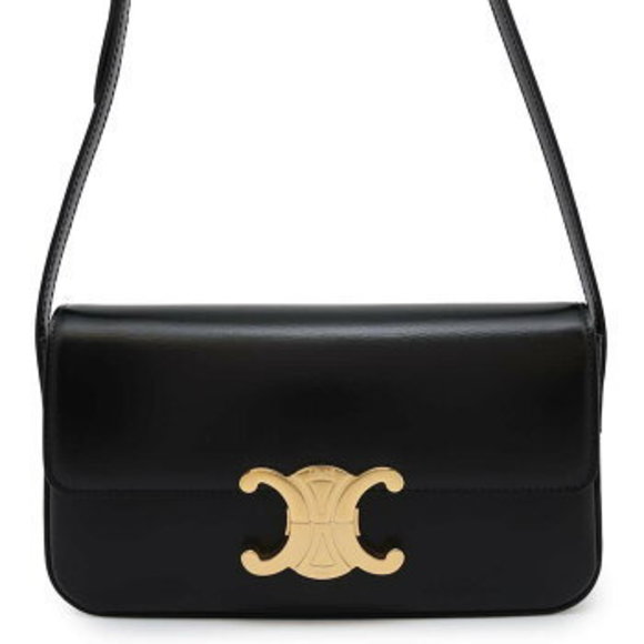 Celine Triomphe Claude Shoulder Bag shiny calfskin black Shoulder Bag - Picture 1 of 8